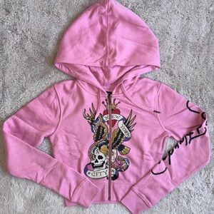 Ed hardy Pink Graphic Zip-Up Hoodie